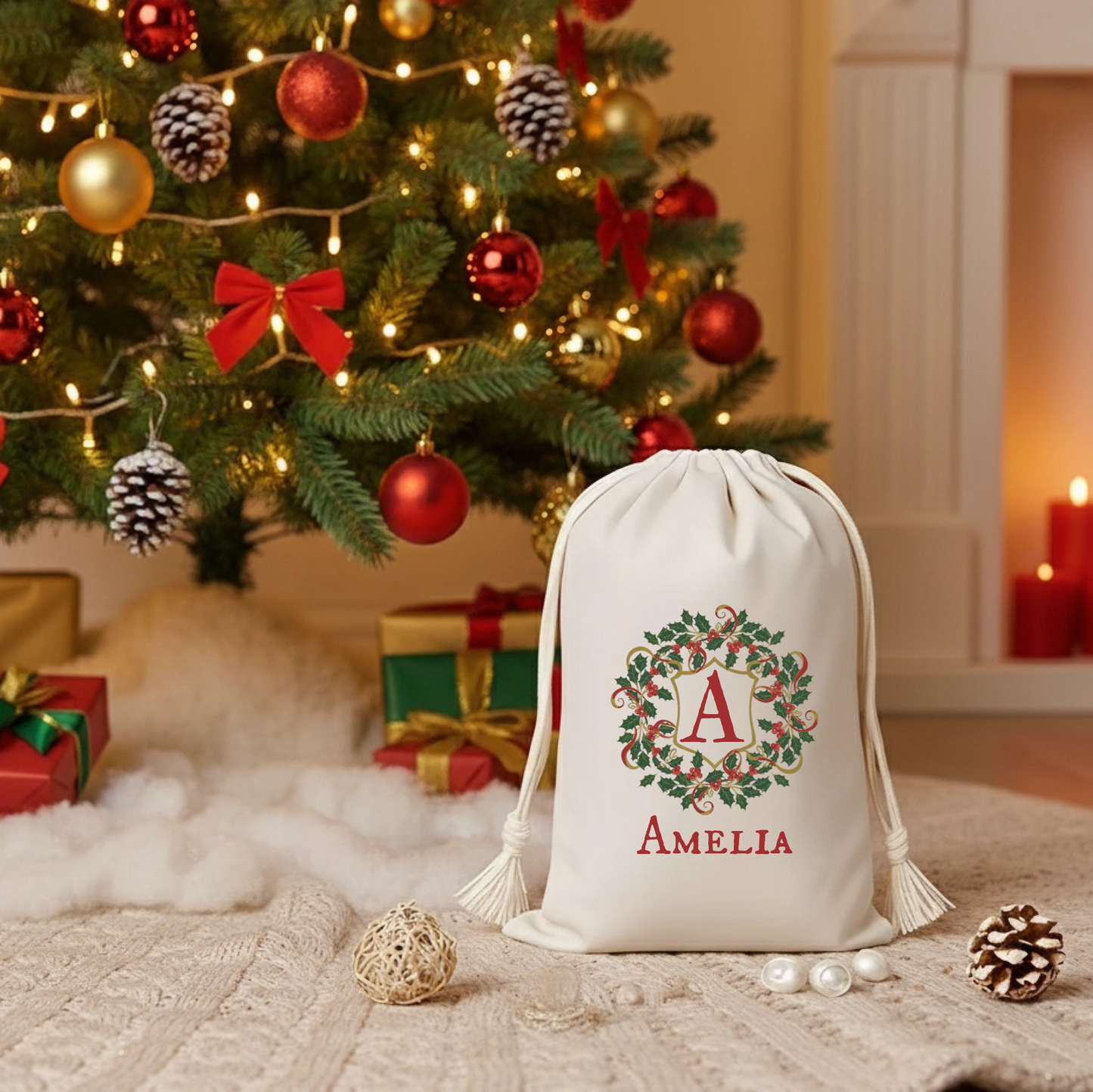 Monogram Wreath Christmas Sack