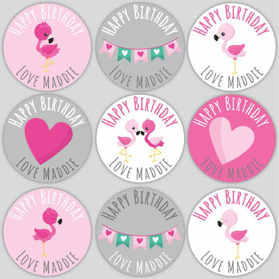 Flamingos Birthday Labels image 0