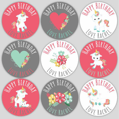 Rose Unicorns Birthday Labels image 0