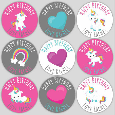 Pink Unicorn Birthday Labels image 0