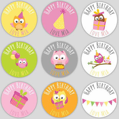 Owls Birthday Labels image 0