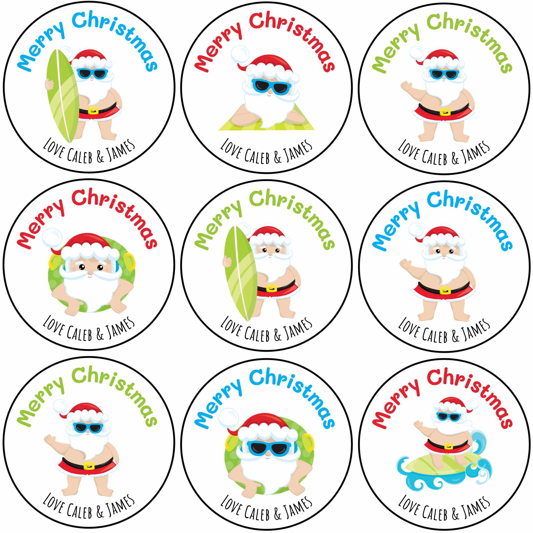 Summer Santa Christmas Labels image 0